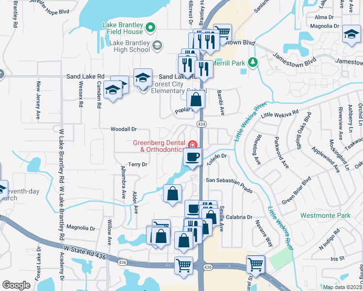 map of restaurants, bars, coffee shops, grocery stores, and more near 980 Mooring Avenue in Altamonte Springs