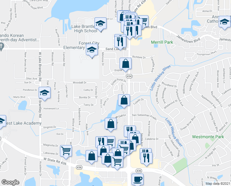 map of restaurants, bars, coffee shops, grocery stores, and more near 670 Sandy Neck Lane in Altamonte Springs