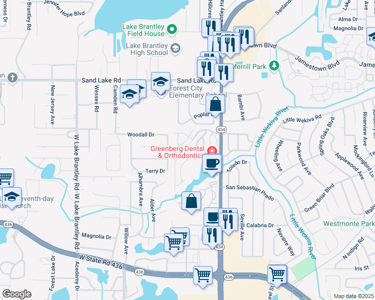 map of restaurants, bars, coffee shops, grocery stores, and more near 1023 Great Pond Drive in Altamonte Springs