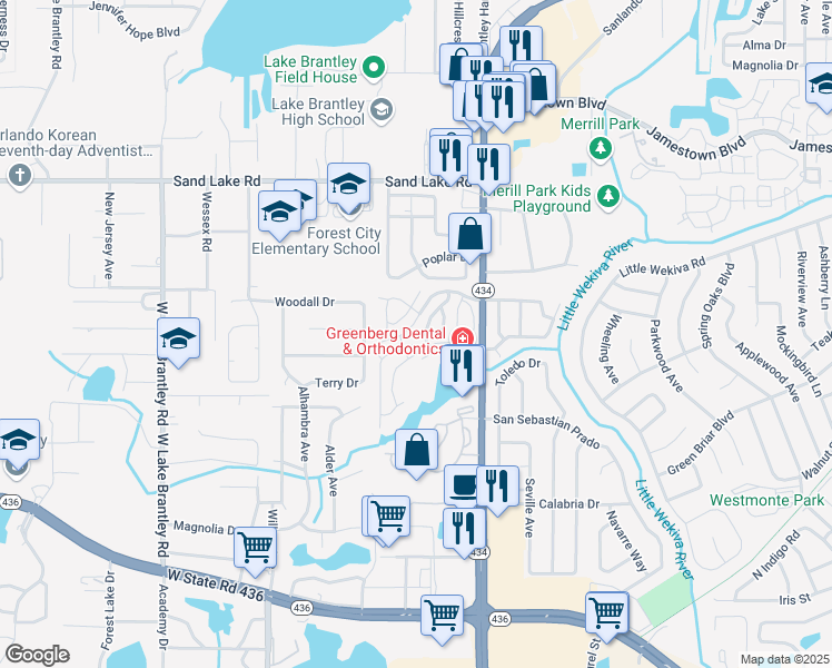 map of restaurants, bars, coffee shops, grocery stores, and more near 1023 Great Pond Drive in Altamonte Springs