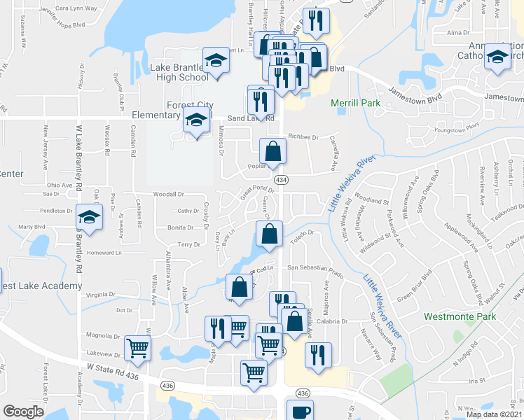 map of restaurants, bars, coffee shops, grocery stores, and more near 940 Centre Circle in Altamonte Springs