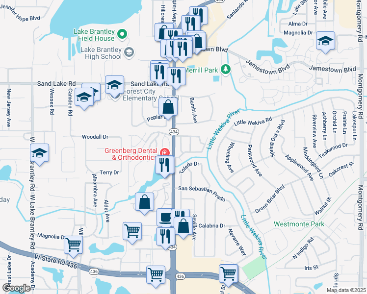 map of restaurants, bars, coffee shops, grocery stores, and more near 706 Pescador Avenue in Altamonte Springs