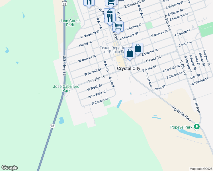 map of restaurants, bars, coffee shops, grocery stores, and more near 315 West Webb Street in Crystal City