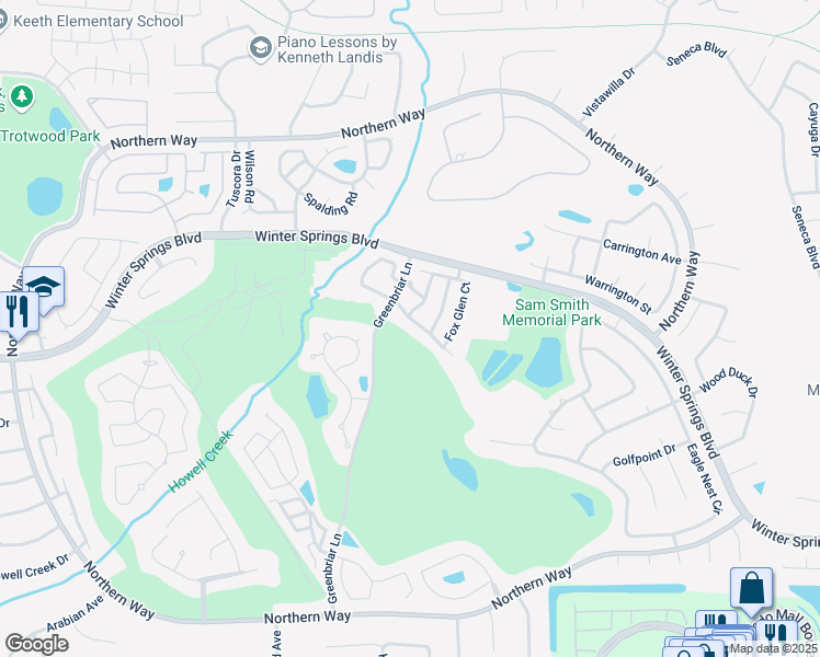 map of restaurants, bars, coffee shops, grocery stores, and more near 1521 Braewick Street in Winter Springs
