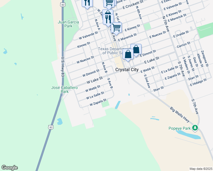 map of restaurants, bars, coffee shops, grocery stores, and more near 315 West Webb Street in Crystal City