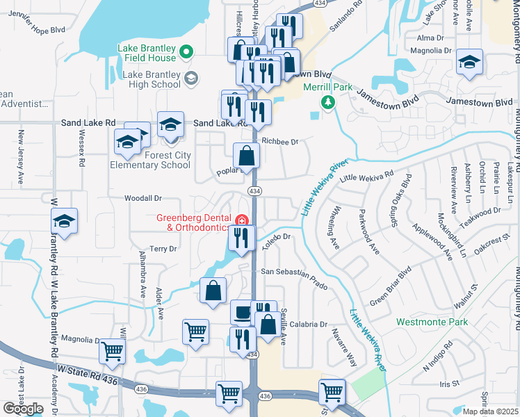 map of restaurants, bars, coffee shops, grocery stores, and more near 706 Pescador Avenue in Altamonte Springs