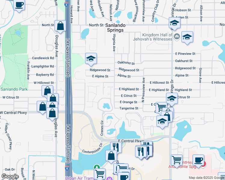 map of restaurants, bars, coffee shops, grocery stores, and more near 731 Swan Lane in Altamonte Springs
