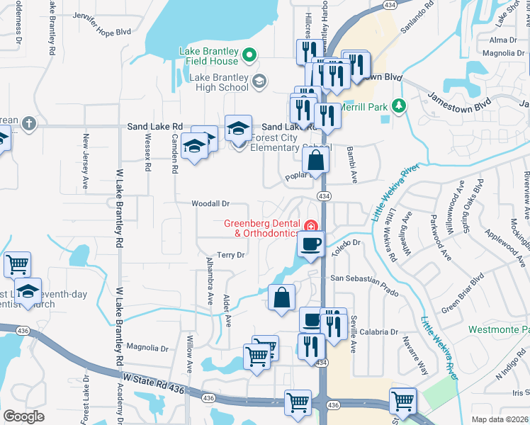 map of restaurants, bars, coffee shops, grocery stores, and more near 993 Casa Del Sol Circle in Altamonte Springs