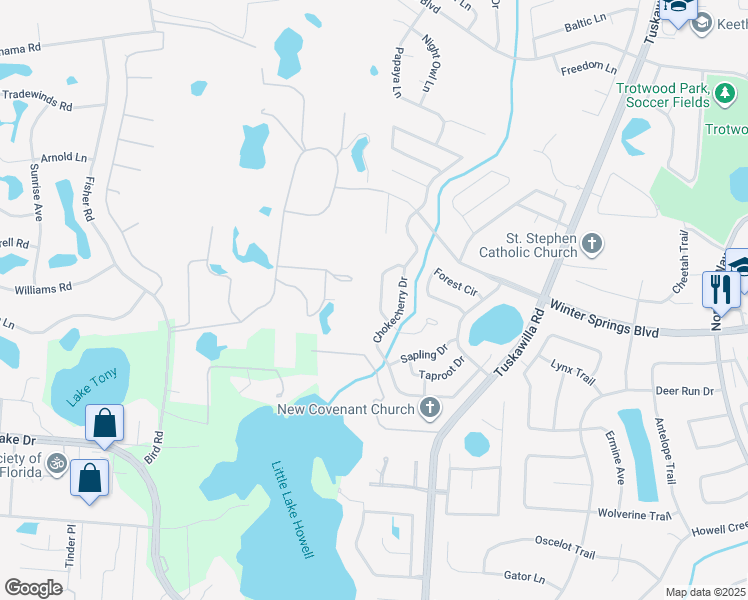 map of restaurants, bars, coffee shops, grocery stores, and more near 969 Sequoia Drive in Winter Springs