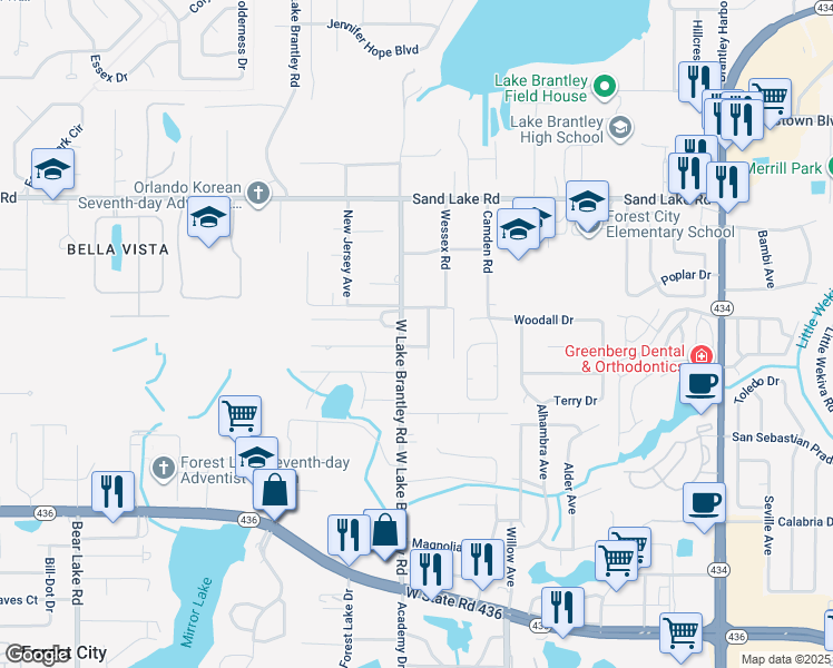map of restaurants, bars, coffee shops, grocery stores, and more near 1179 Forest Hills Road in Altamonte Springs