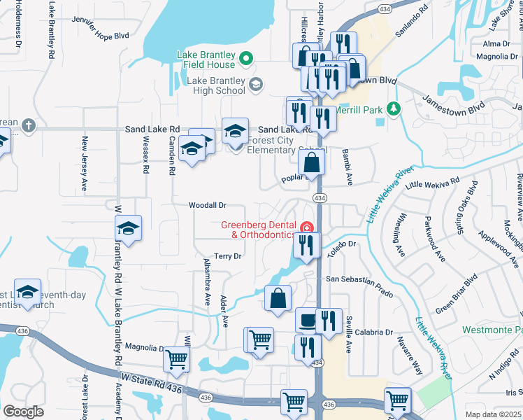map of restaurants, bars, coffee shops, grocery stores, and more near 993 Casa Del Sol Circle in Altamonte Springs