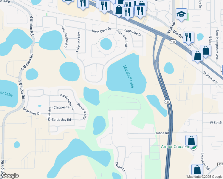 map of restaurants, bars, coffee shops, grocery stores, and more near in Apopka