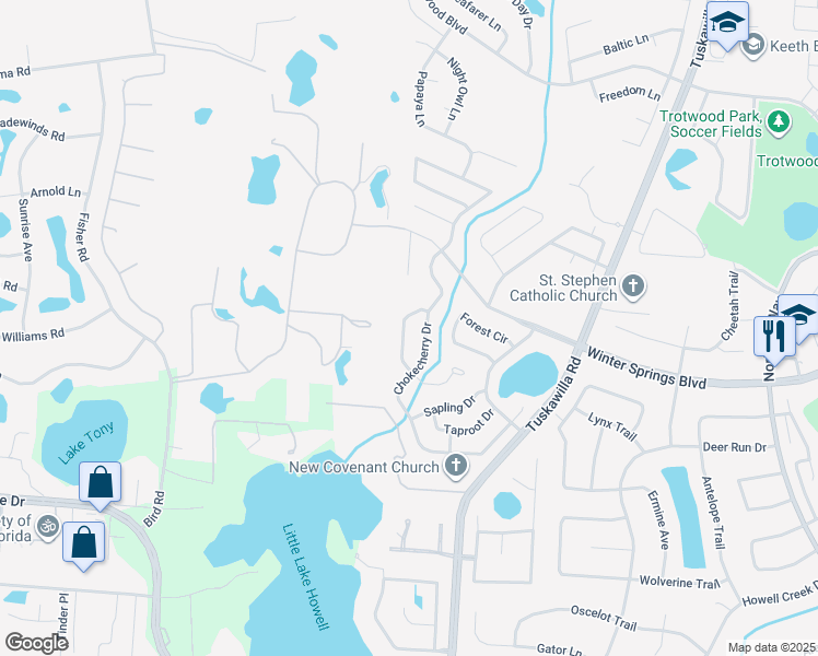map of restaurants, bars, coffee shops, grocery stores, and more near 969 Sequoia Drive in Winter Springs