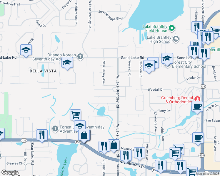 map of restaurants, bars, coffee shops, grocery stores, and more near 106 Sue Drive in Altamonte Springs