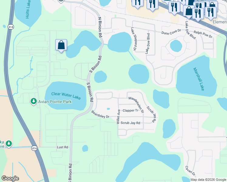 map of restaurants, bars, coffee shops, grocery stores, and more near 1913 Sanderlin Point Loop in Apopka