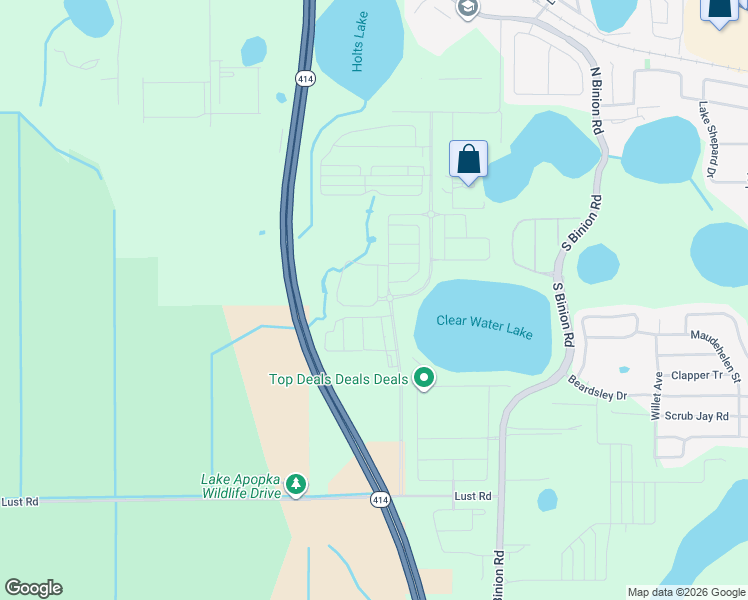 map of restaurants, bars, coffee shops, grocery stores, and more near 2995 Peterson Road in Apopka