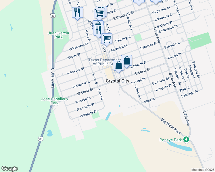 map of restaurants, bars, coffee shops, grocery stores, and more near 117 West Lake Street in Crystal City