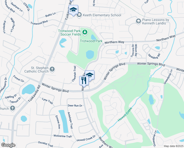 map of restaurants, bars, coffee shops, grocery stores, and more near 507 Pleasant Grove Drive in Winter Springs