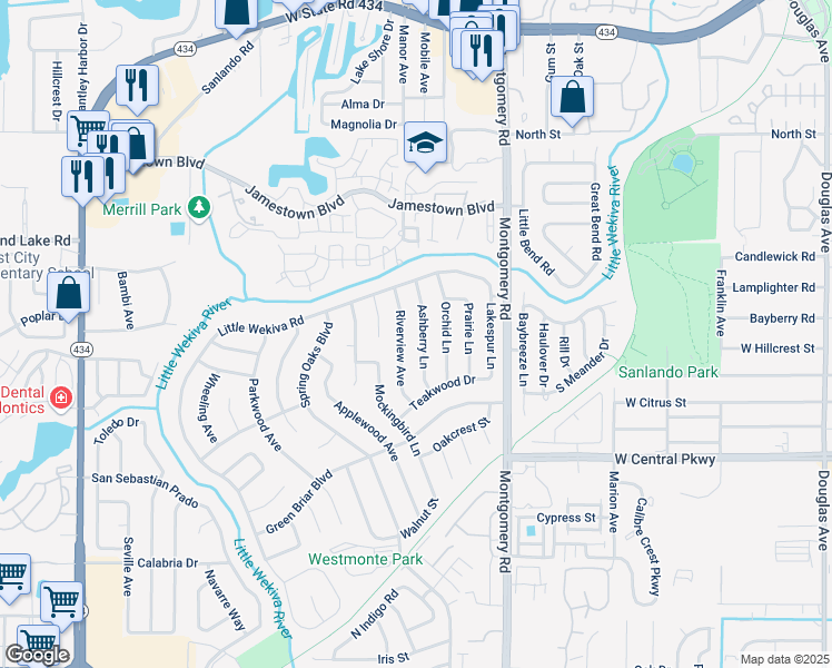 map of restaurants, bars, coffee shops, grocery stores, and more near 623 Riverview Avenue in Altamonte Springs