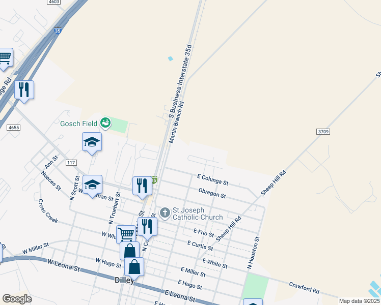 map of restaurants, bars, coffee shops, grocery stores, and more near 108 West Ranchito Street in Dilley