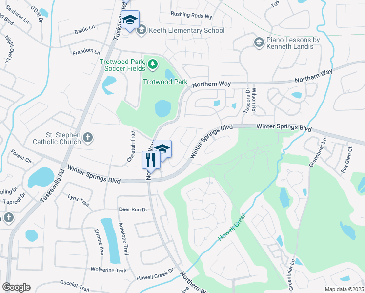 map of restaurants, bars, coffee shops, grocery stores, and more near 405 Flatwood Drive in Winter Springs