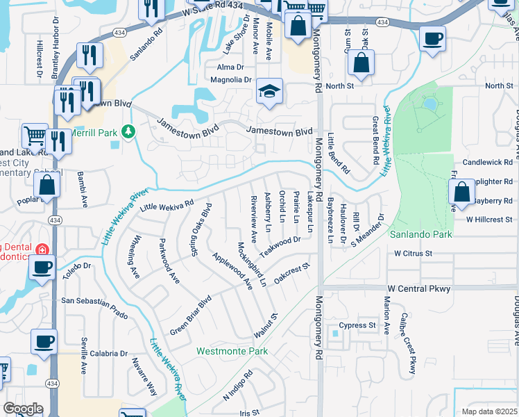 map of restaurants, bars, coffee shops, grocery stores, and more near 623 Riverview Avenue in Altamonte Springs