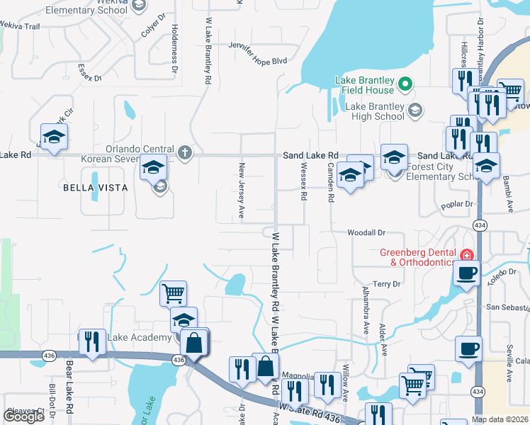map of restaurants, bars, coffee shops, grocery stores, and more near 1012 Ashworth Cove in Altamonte Springs