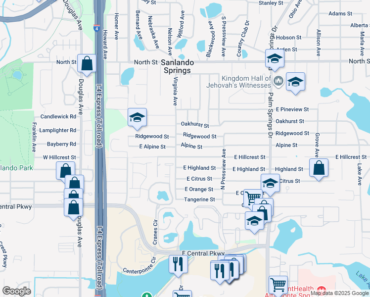 map of restaurants, bars, coffee shops, grocery stores, and more near 308 Alpine Street in Altamonte Springs