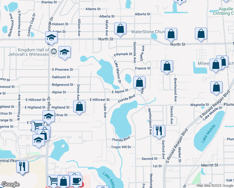 map of restaurants, bars, coffee shops, grocery stores, and more near 720 Alpine Street in Altamonte Springs