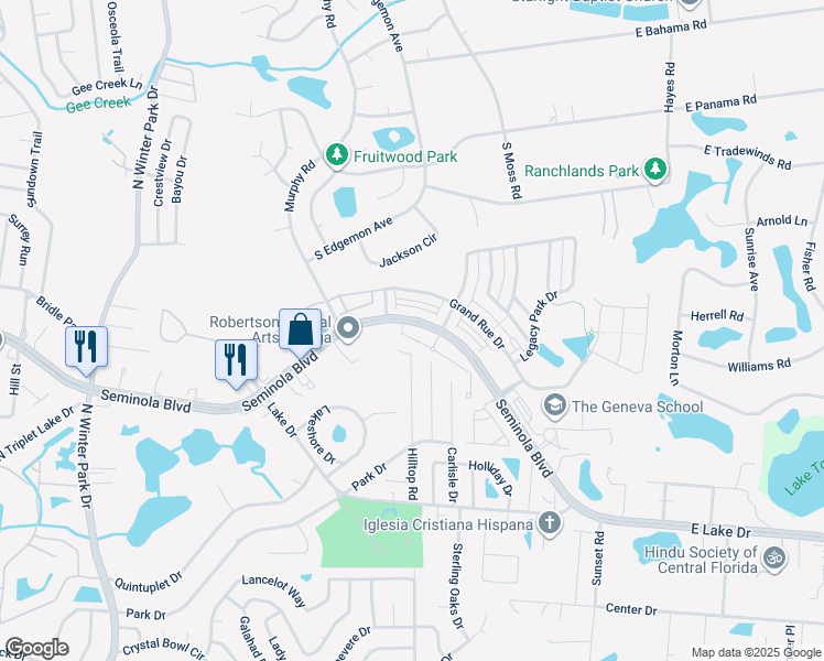 map of restaurants, bars, coffee shops, grocery stores, and more near 1256 Ash Tree Cove in Casselberry