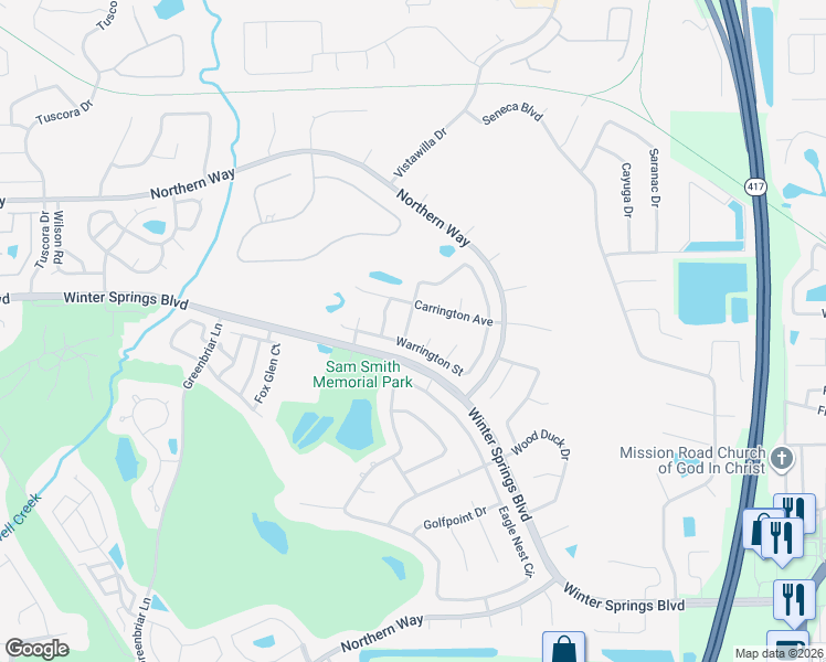 map of restaurants, bars, coffee shops, grocery stores, and more near 1706 Tiverton Street in Winter Springs