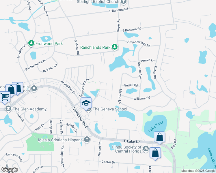 map of restaurants, bars, coffee shops, grocery stores, and more near 236 Domus Lane in Casselberry