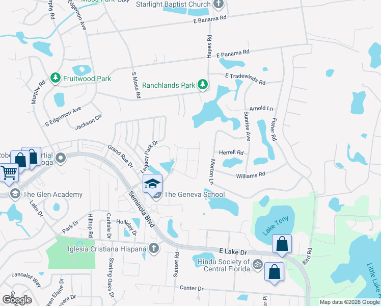 map of restaurants, bars, coffee shops, grocery stores, and more near 236 Domus Lane in Casselberry