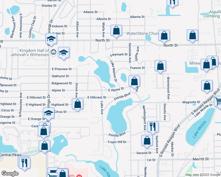 map of restaurants, bars, coffee shops, grocery stores, and more near 720 Alpine Street in Altamonte Springs