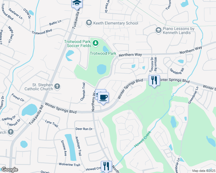 map of restaurants, bars, coffee shops, grocery stores, and more near 507 Pleasant Grove Drive in Winter Springs