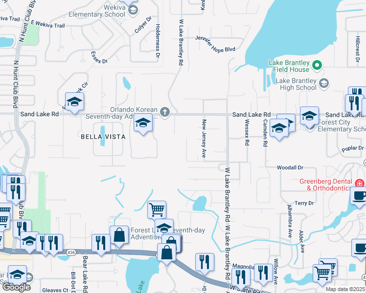 map of restaurants, bars, coffee shops, grocery stores, and more near 1011 Broadway Street in Altamonte Springs
