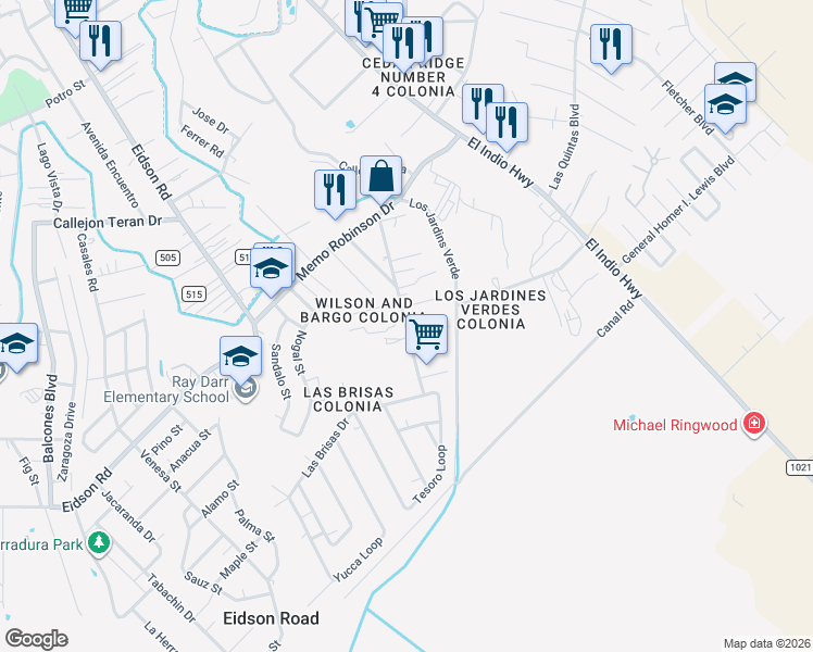 map of restaurants, bars, coffee shops, grocery stores, and more near 2950 Buena Vista Drive in Eagle Pass