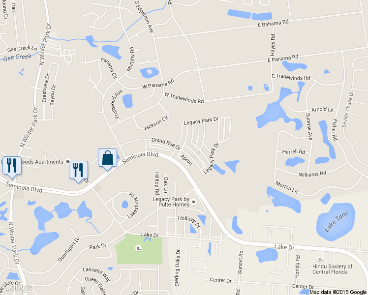 map of restaurants, bars, coffee shops, grocery stores, and more near 1776 Grand Rue Drive in Casselberry