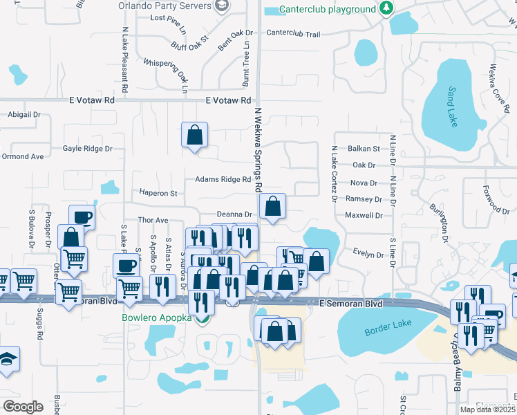 map of restaurants, bars, coffee shops, grocery stores, and more near 2248 Wekiva Reserve Boulevard in Apopka