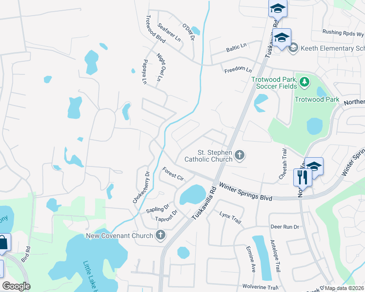 map of restaurants, bars, coffee shops, grocery stores, and more near 893 Benchwood Drive in Winter Springs
