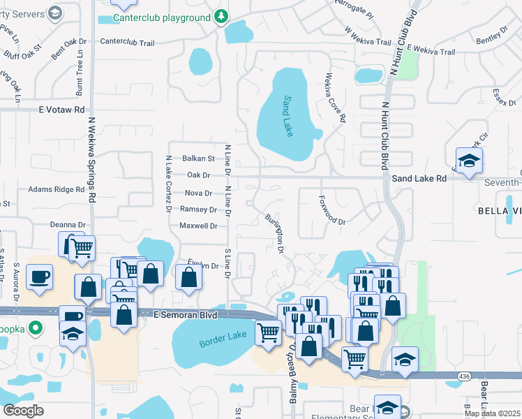 map of restaurants, bars, coffee shops, grocery stores, and more near 2834 Candela Court in Apopka