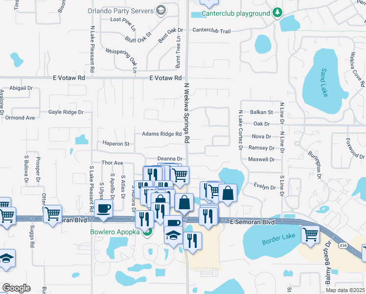 map of restaurants, bars, coffee shops, grocery stores, and more near 2248 Wekiva Reserve Boulevard in Apopka