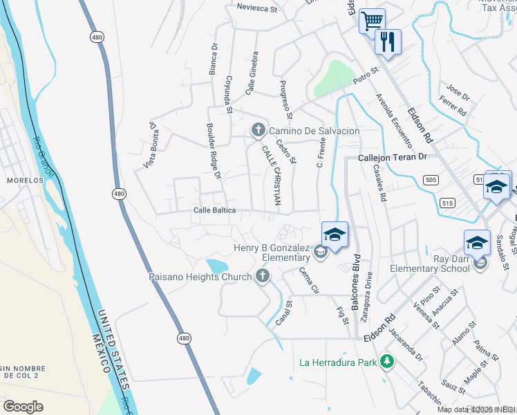 map of restaurants, bars, coffee shops, grocery stores, and more near 1098 Progreso Street in Eagle Pass