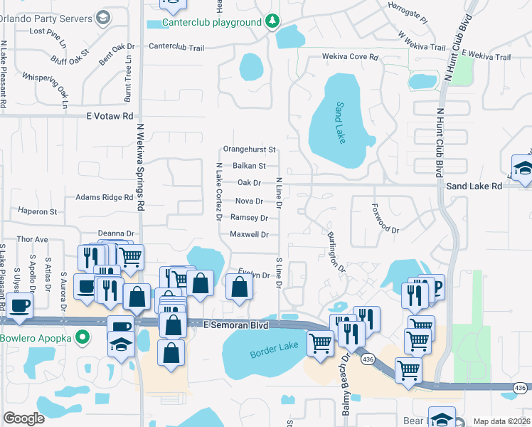 map of restaurants, bars, coffee shops, grocery stores, and more near 2733 Ramsey Dr in Apopka