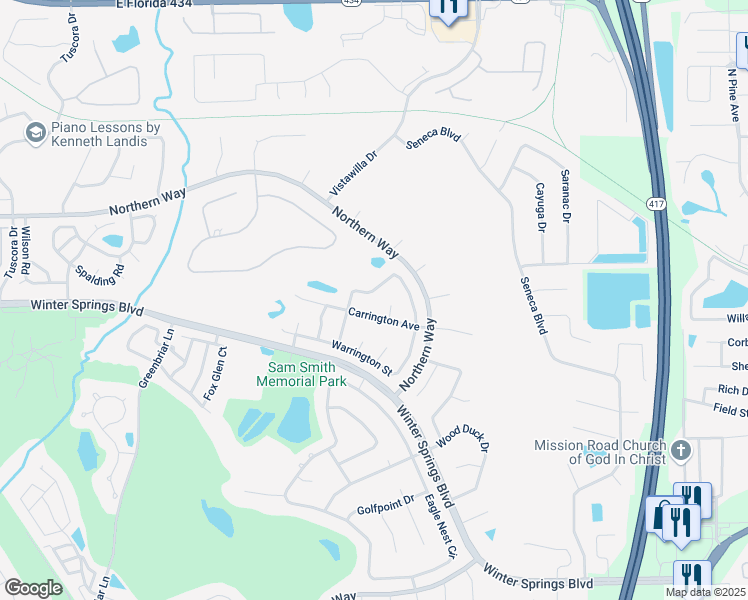 map of restaurants, bars, coffee shops, grocery stores, and more near 1630 Tiverton Street in Winter Springs