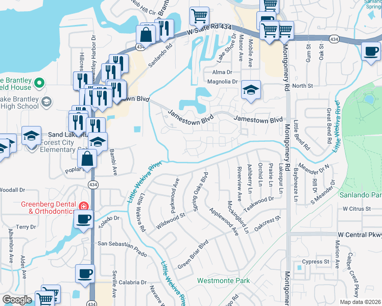 map of restaurants, bars, coffee shops, grocery stores, and more near 682 Youngstown Parkway in Altamonte Springs