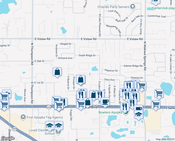 map of restaurants, bars, coffee shops, grocery stores, and more near 1541 Sunset View Circle in Apopka