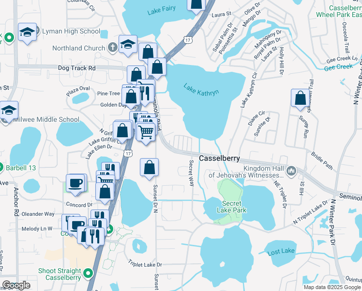 map of restaurants, bars, coffee shops, grocery stores, and more near 462 C Street in Casselberry
