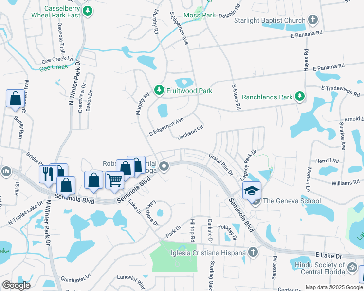 map of restaurants, bars, coffee shops, grocery stores, and more near 758 Summer Breeze Place in Casselberry