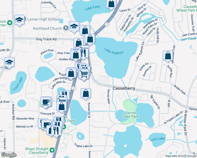 map of restaurants, bars, coffee shops, grocery stores, and more near 433 D Street in Casselberry